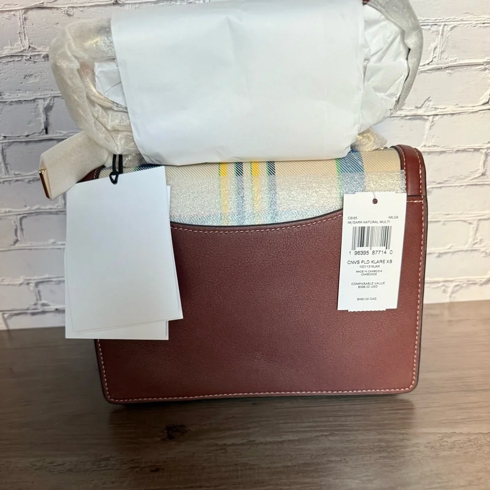 NWT Coach Klare Shoulder Crossbody Bag With Plaid Print Burgundy Dark Natural